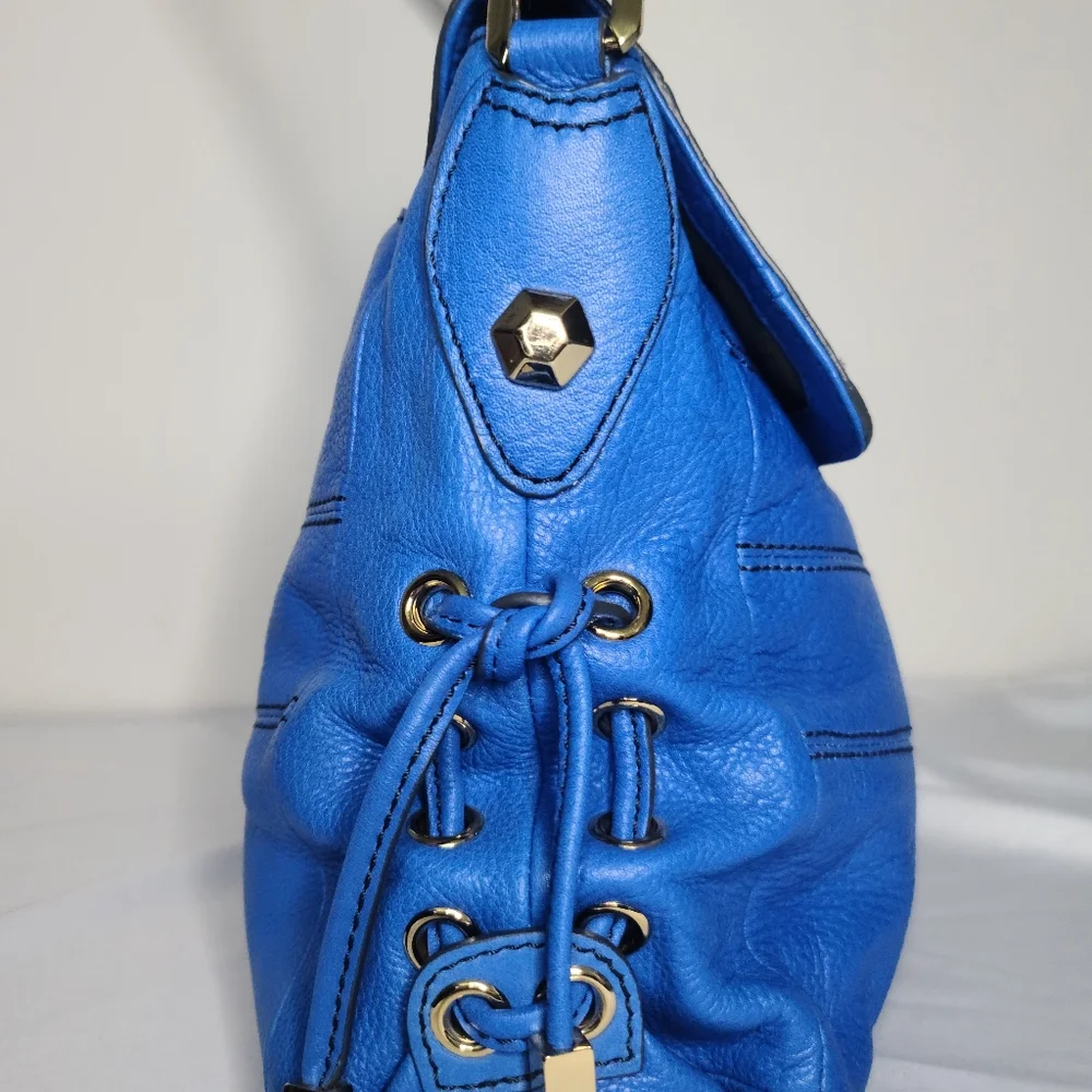 Anthropologie orYany Large Blue Leather Turn Lock Shoulder Bag - Picture 6 of 10